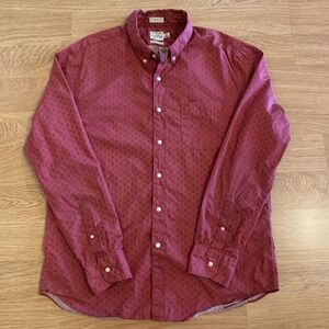 J.Crew Shirt Men's Large Slim Fit Secret‎ Wash 100's 2-Ply Yarn Red Geometric